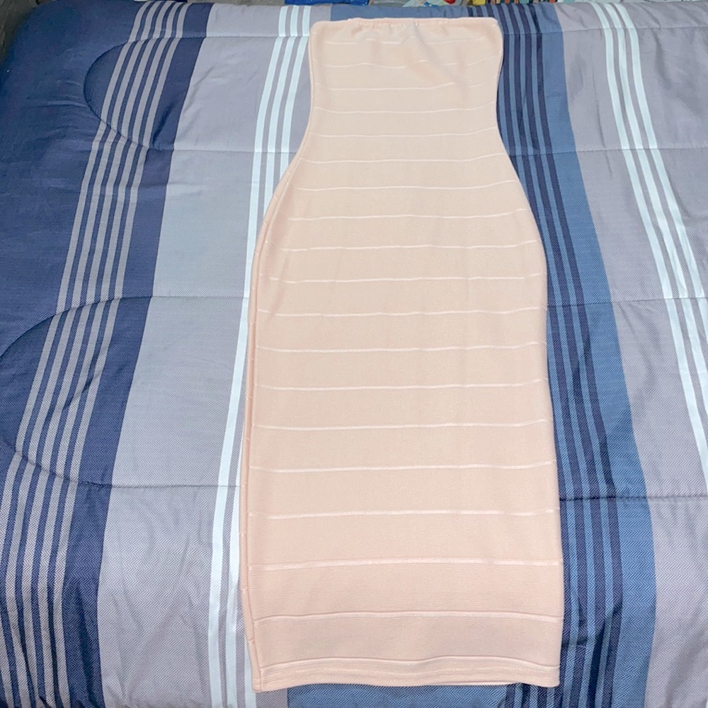 Strapless Midi Dress from MissGuided. Size small, runs small. Tan/cream color.